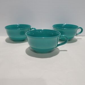 Vintage 1950s Hazel Atlas Ovide Platonite 3 pc cup set Sierra Aqua